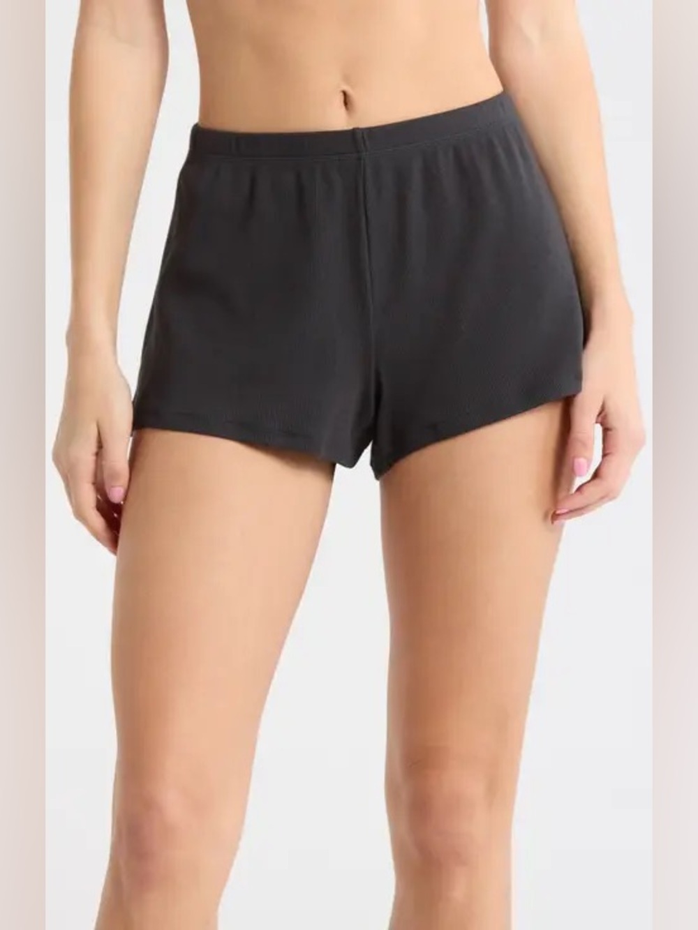 PINK by Victoria’s Secret Solid Black Ribbed Lounge Short Shorts